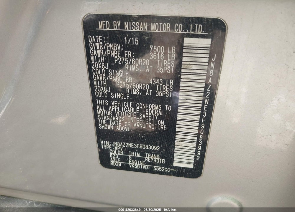 2015 INFINITI QX80 VIN: JN8AZ2NE3F9083992