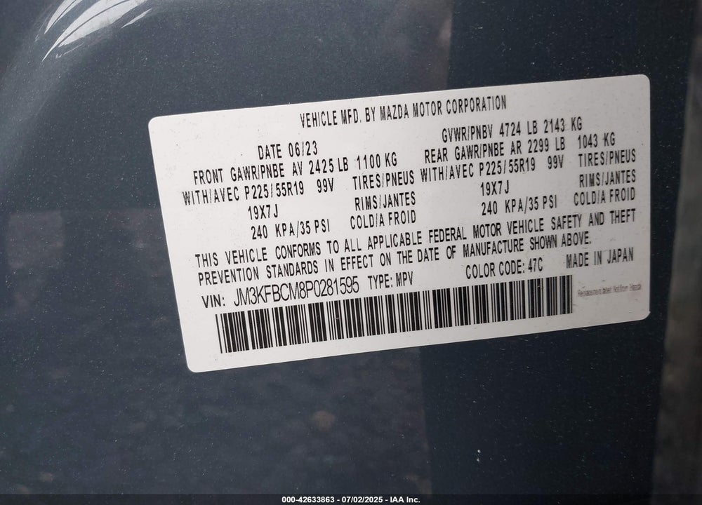 2023 MAZDA CX-5 VIN: JM3KFBCM8P0281595