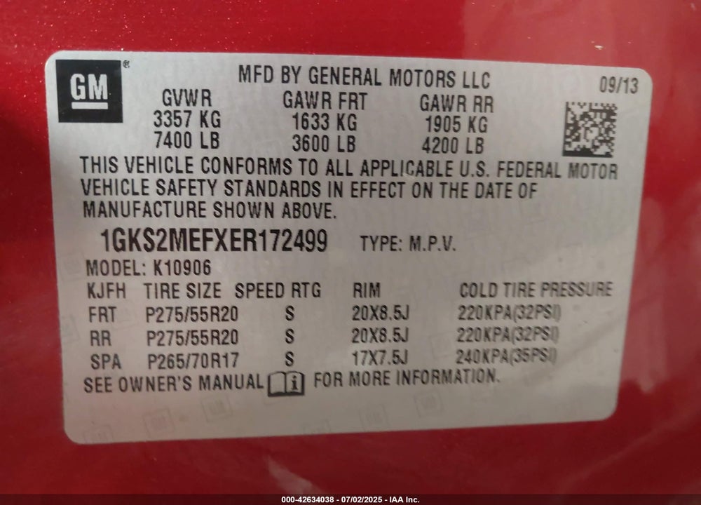 2014 GMC YUKON XL VIN: 1GKS2MEFXER172499