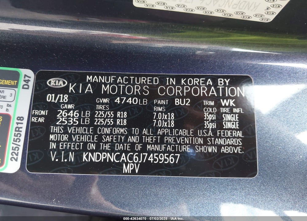 2018 KIA SPORTAGE VIN: KNDPNCAC6J7459567