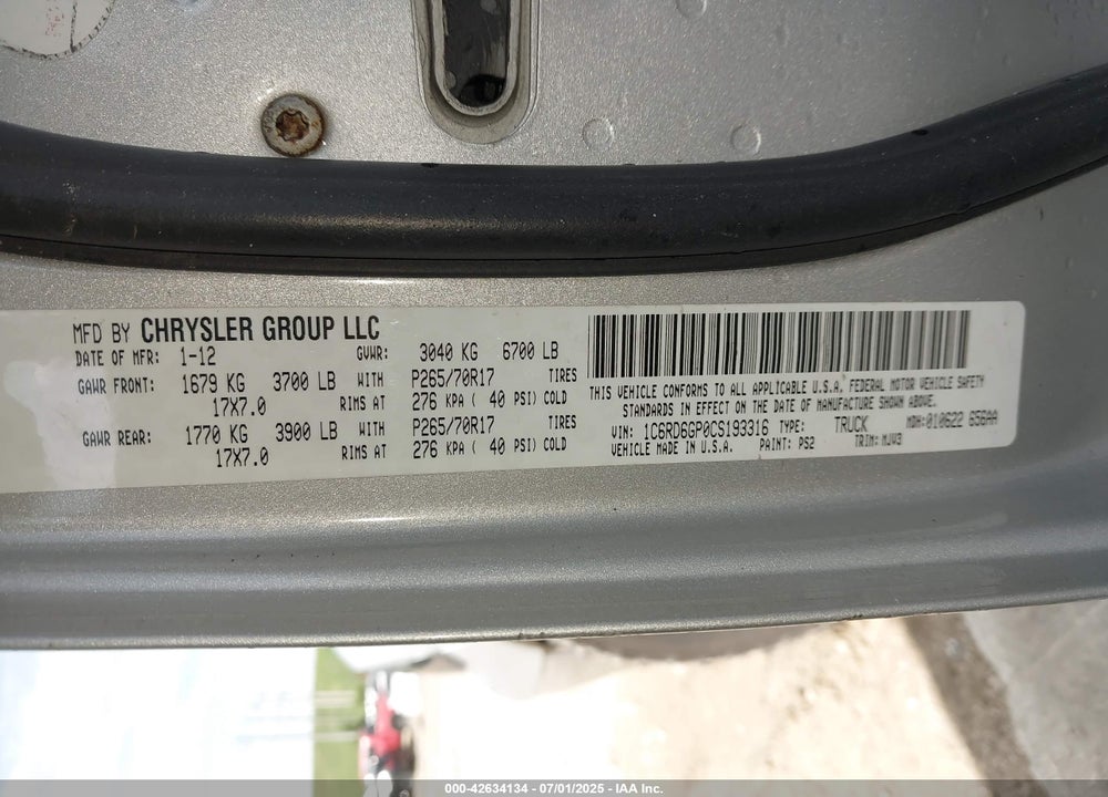2012 RAM 1500 VIN: 1C6RD6GP0CS193316