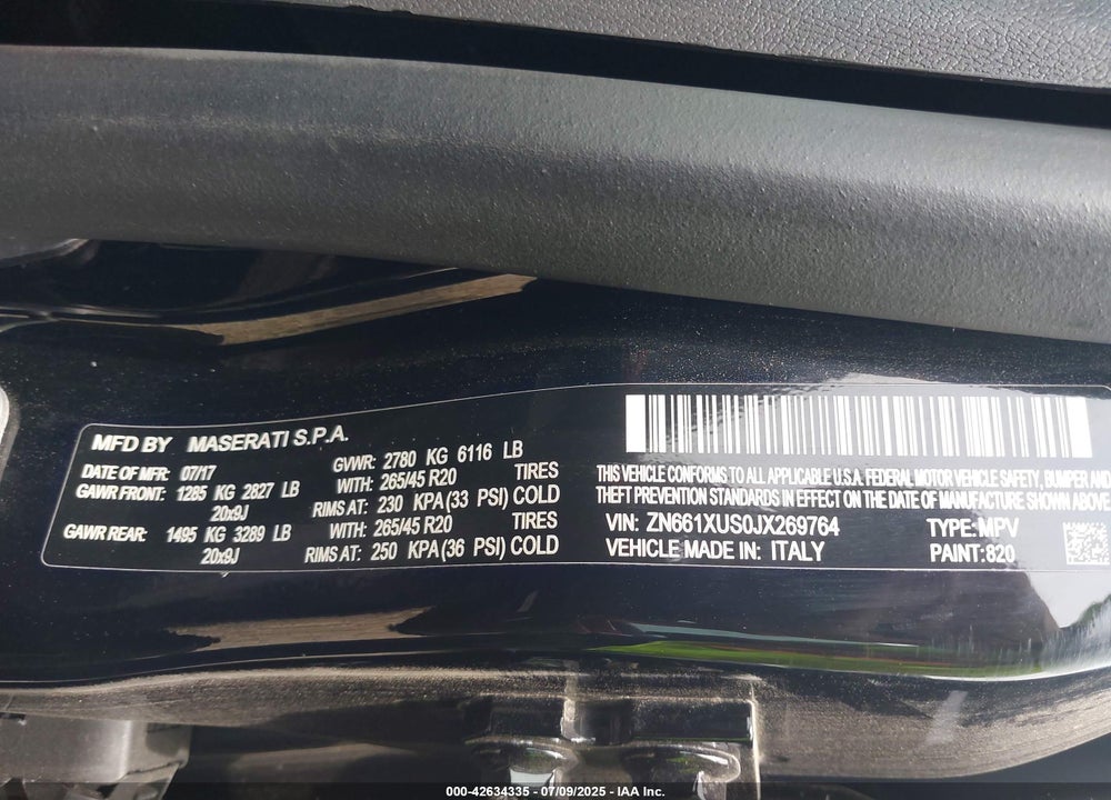 2018 MASERATI LEVANTE VIN: ZN661XUS0JX269764