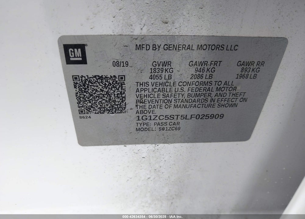 2020 CHEVROLET MALIBU VIN: 1G1ZC5ST5LF025909