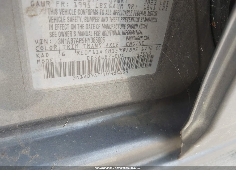 2017 NISSAN SENTRA S VIN: 3N1AB7AP9HY386005
