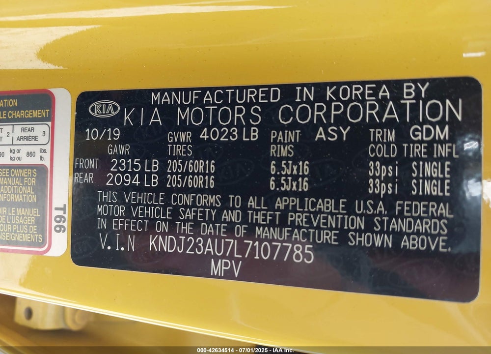 2020 KIA SOUL VIN: KNDJ23AU7L7107785