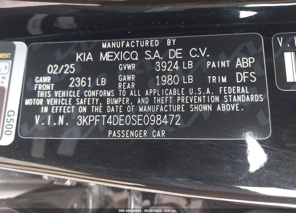2025 KIA K4 VIN: 3KPFT4DE0SE098472
