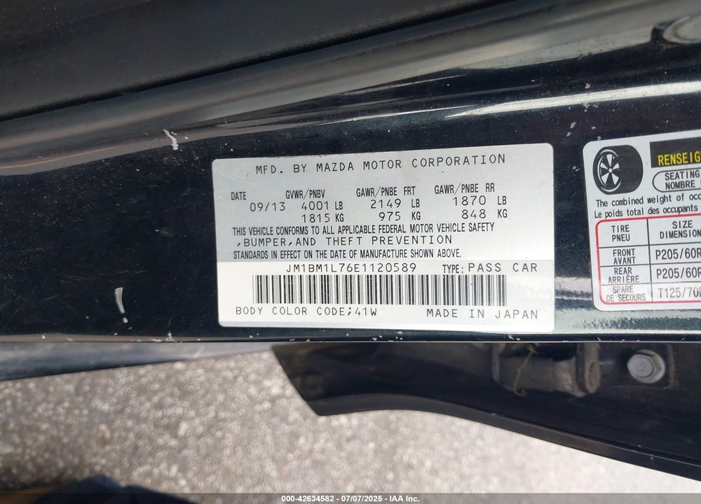 2014 MAZDA 3 I TOURING VIN: JM1BM1L76E1120589