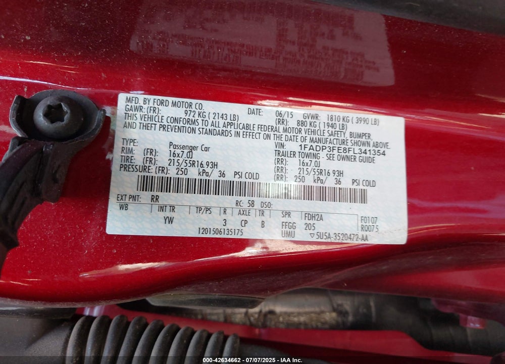 2015 FORD FOCUS SE VIN: 1FADP3FE8FL341354