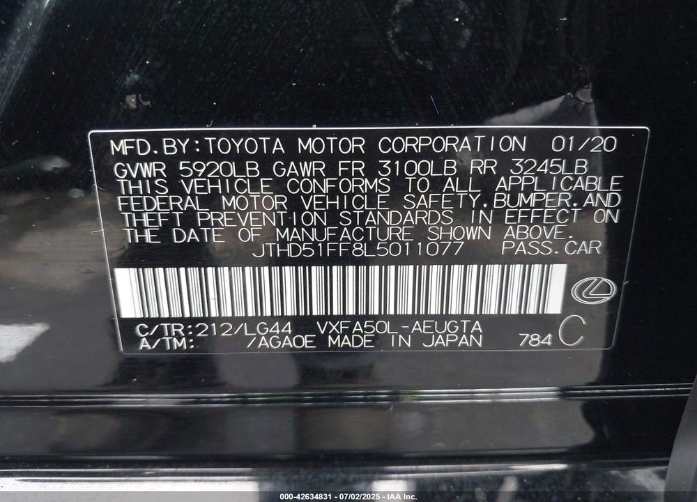 2020 LEXUS LS500 VIN: JTHD51FF8L5011077