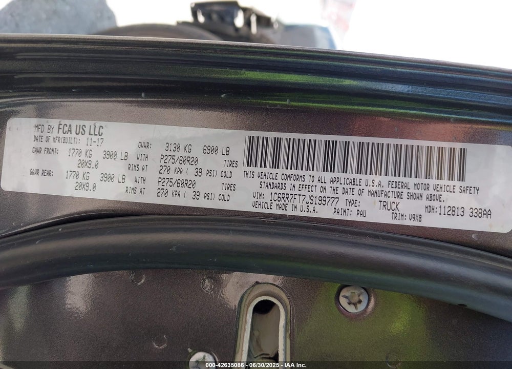 2018 RAM 1500 VIN: 1C6RR7FT7JS199777