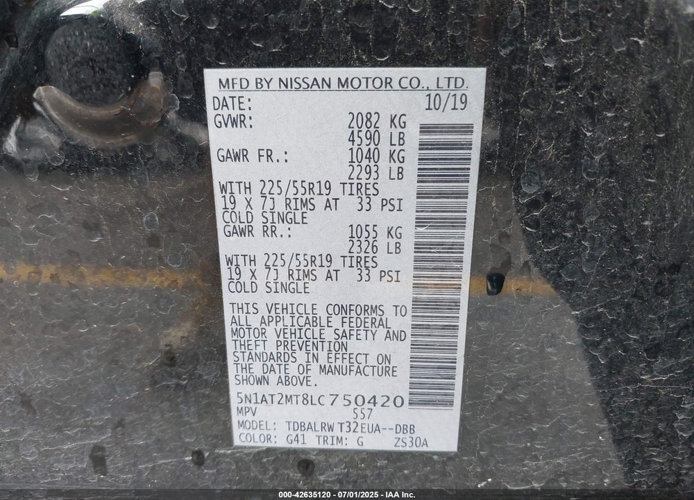 2020 NISSAN ROGUE VIN: 5N1AT2MT8LC750420