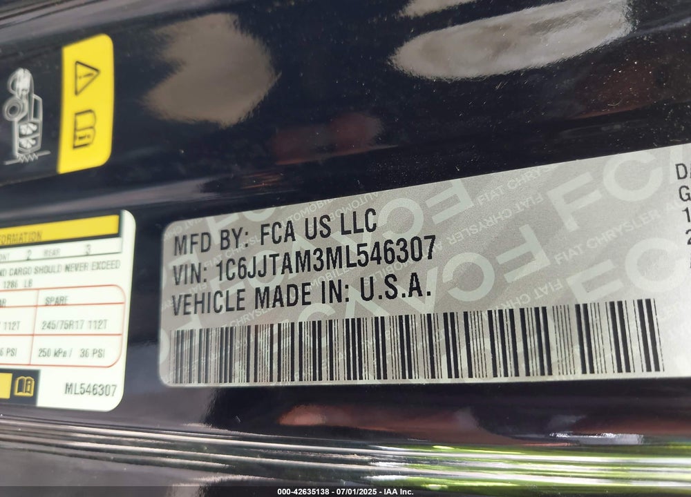 2021 JEEP GLADIATOR VIN: 1C6JJTAM3ML546307