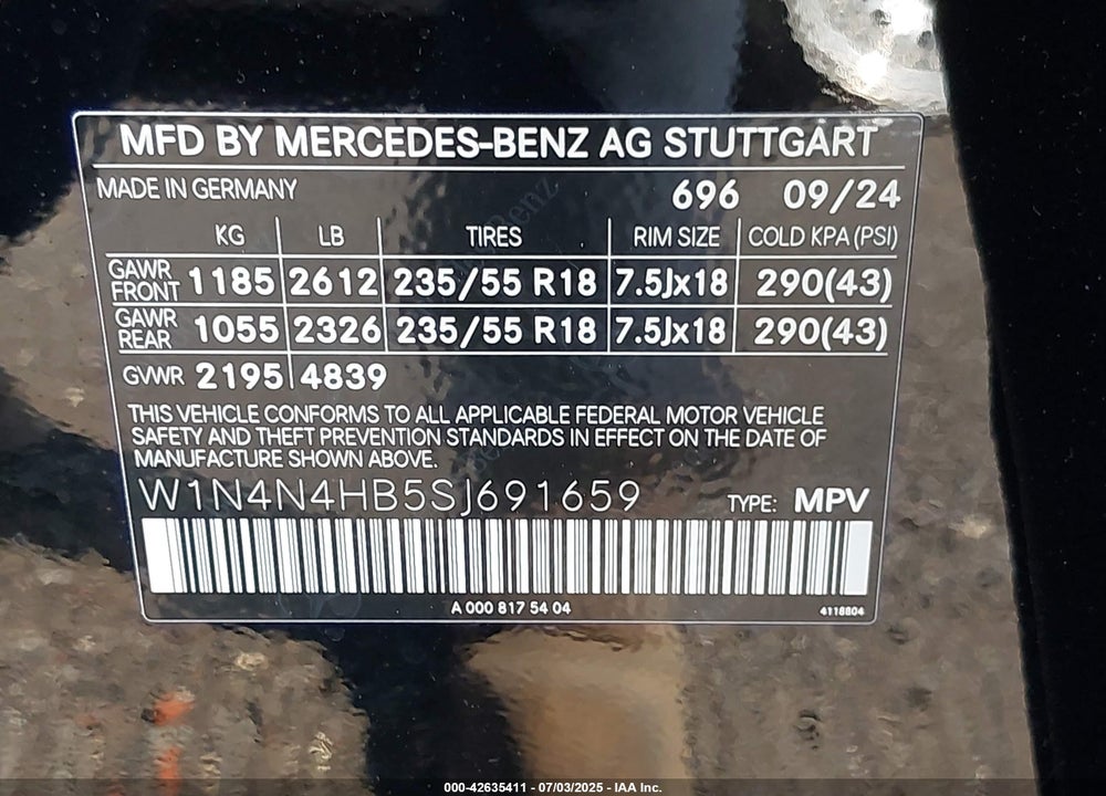 2025 MERCEDES-BENZ GLA-CLASS VIN: W1N4N4HB5SJ691659