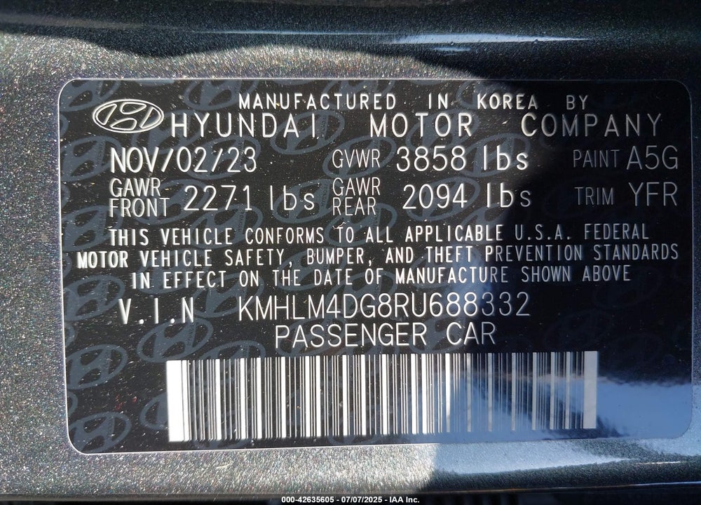 2024 HYUNDAI ELANTRA VIN: KMHLM4DG8RU688332