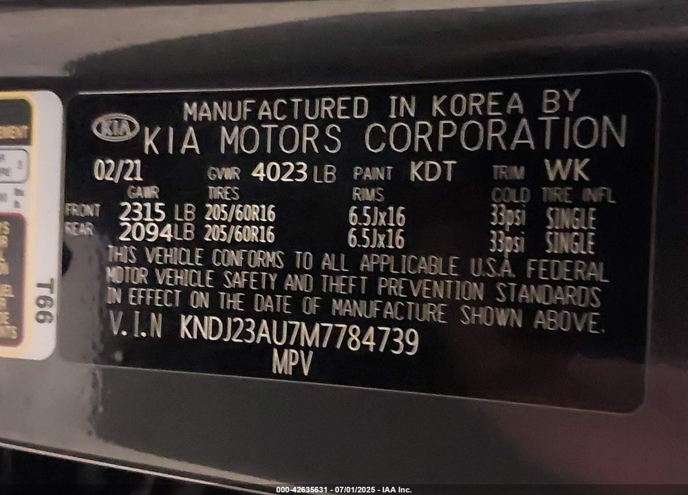 2021 KIA SOUL VIN: KNDJ23AU7M7784739