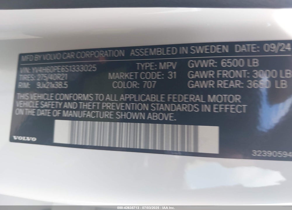 2025 VOLVO XC90 VIN: YV4H60PE6S1333025