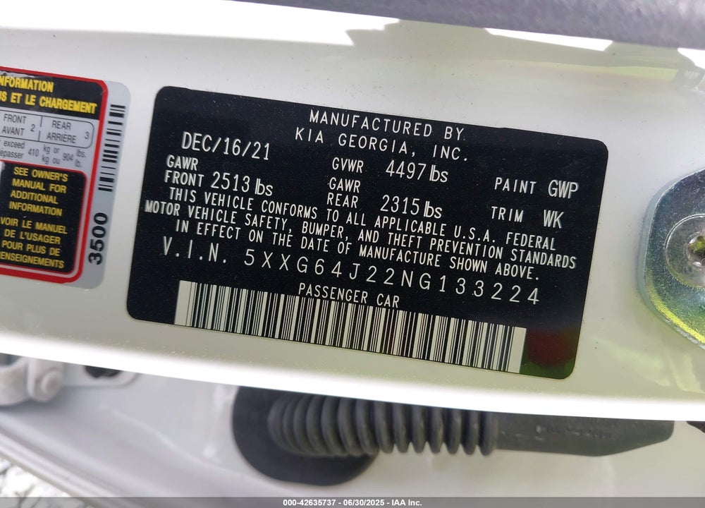 2022 KIA K5 VIN: 5XXG64J22NG133224