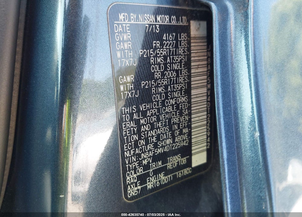 2013 NISSAN JUKE VIN: JN8AF5MV4DT225942
