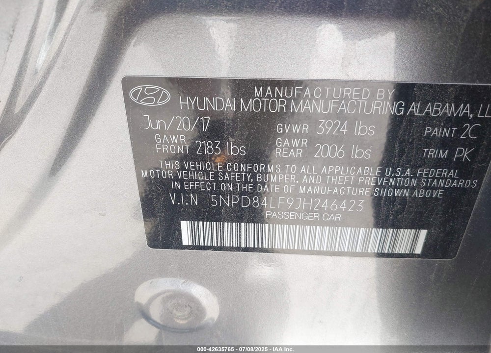 2018 HYUNDAI ELANTRA VIN: 5NPD84LF9JH246423