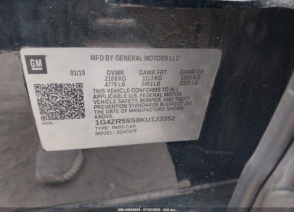 2019 BUICK LACROSSE AWD ESSENCE VIN: 1G4ZR5SS8KU123352