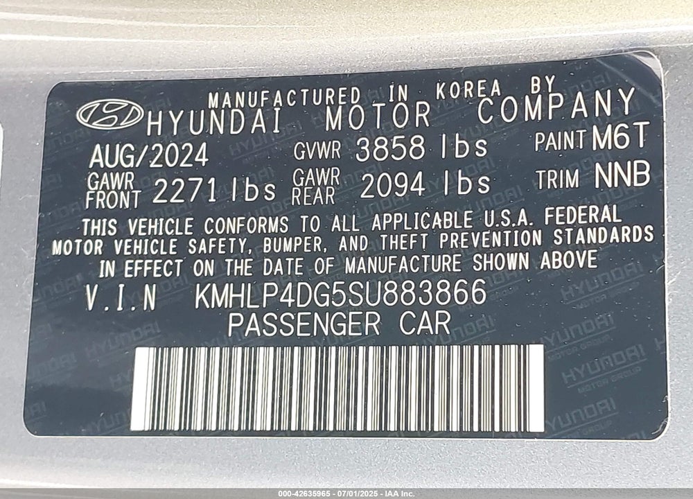 2025 HYUNDAI ELANTRA LIMITED VIN: KMHLP4DG5SU883866