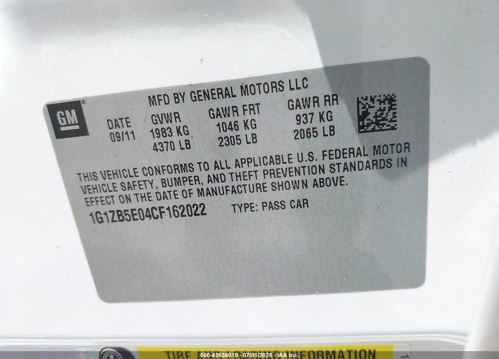 2012 CHEVROLET MALIBU VIN: 1G1ZB5E04CF162022