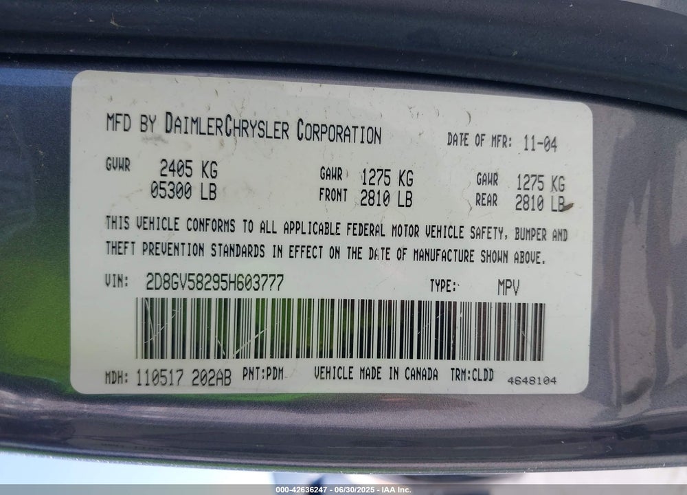 2005 DODGE MAGNUM RT VIN: 2D8GV58295H603777