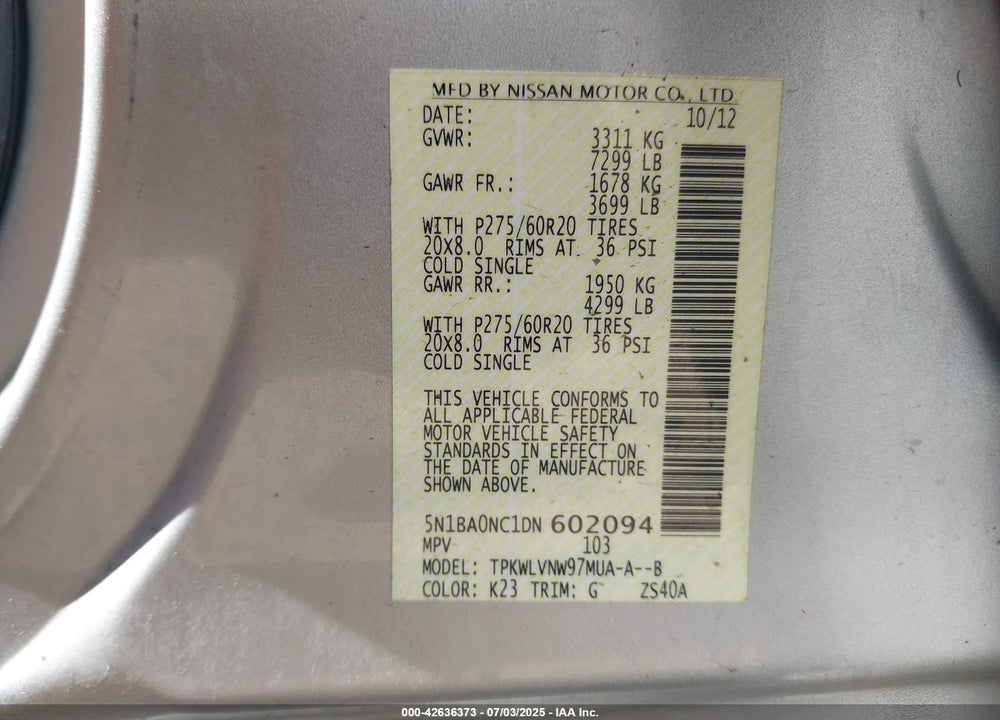 2013 NISSAN ARMADA VIN: 5N1BA0NC1DN602094