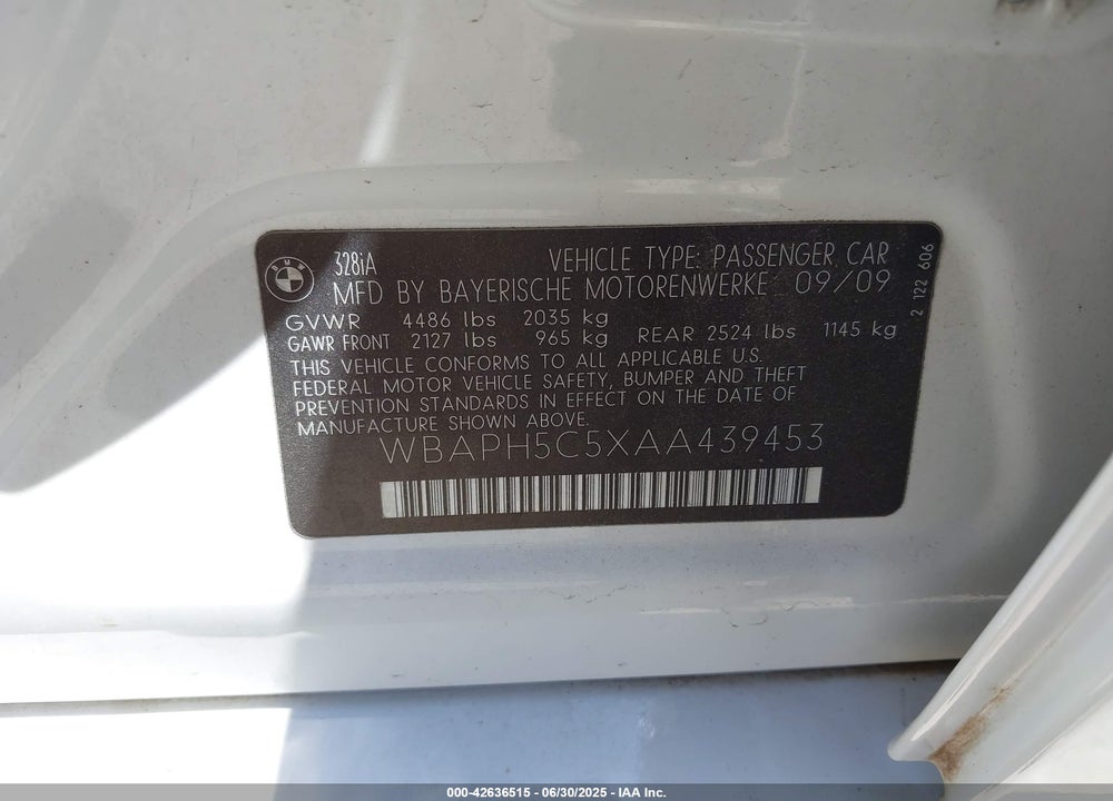 2010 BMW 3 SERIES VIN: WBAPH5C5XAA439453