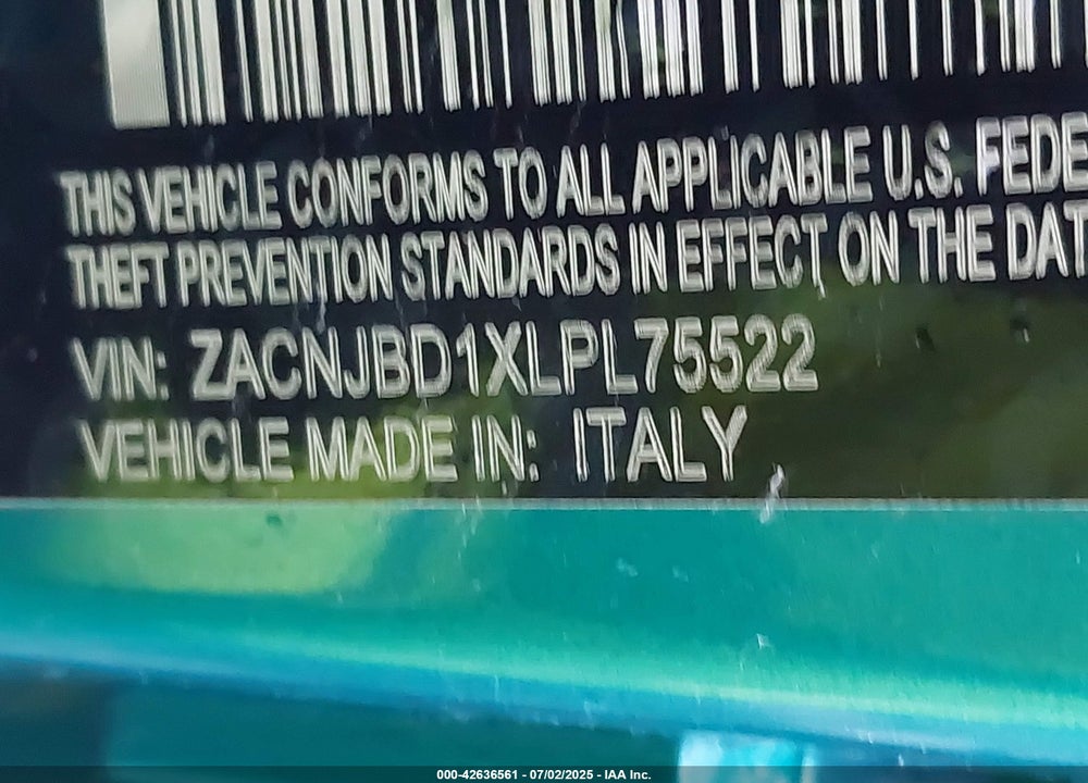 2020 JEEP RENEGADE VIN: ZACNJBD1XLPL75522