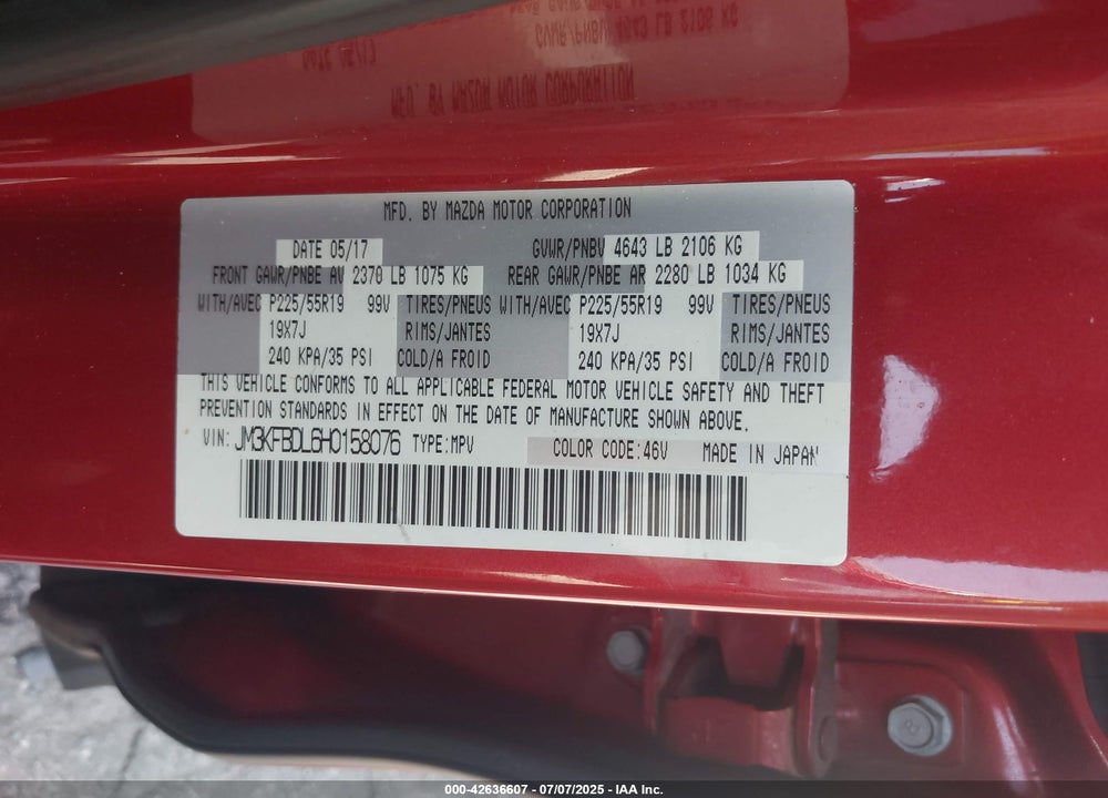 2017 MAZDA CX-5 VIN: JM3KFBDL6H0158076