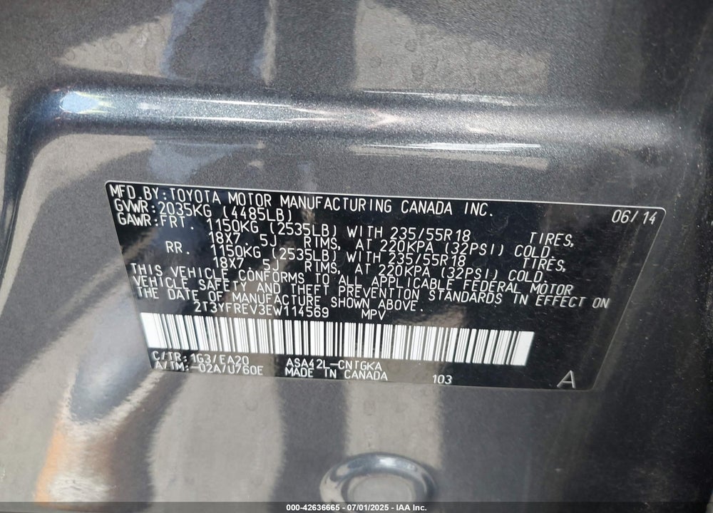 2014 TOYOTA RAV4 LIMITED VIN: 2T3YFREV3EW114569