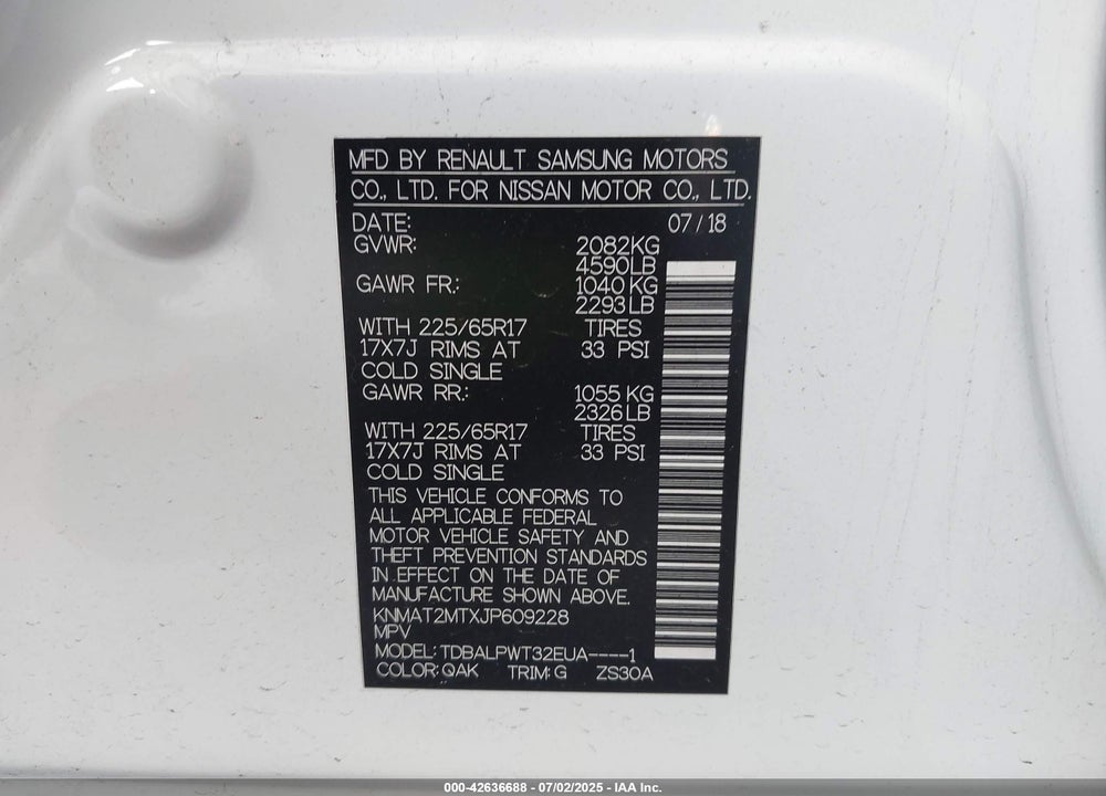 2018 NISSAN ROGUE S VIN: KNMAT2MTXJP609228
