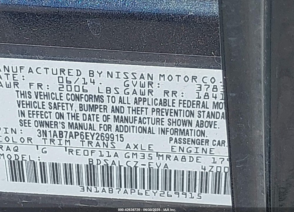 2014 NISSAN SENTRA VIN: 3N1AB7AP6EY269915