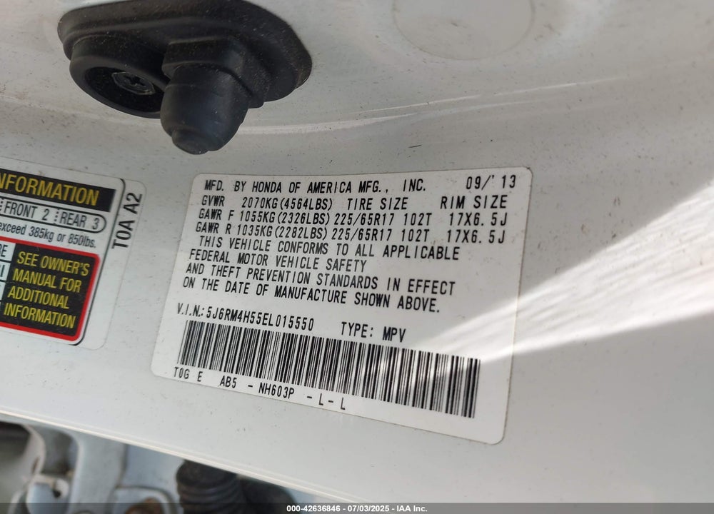 2014 HONDA CR-V VIN: 5J6RM4H55EL015550