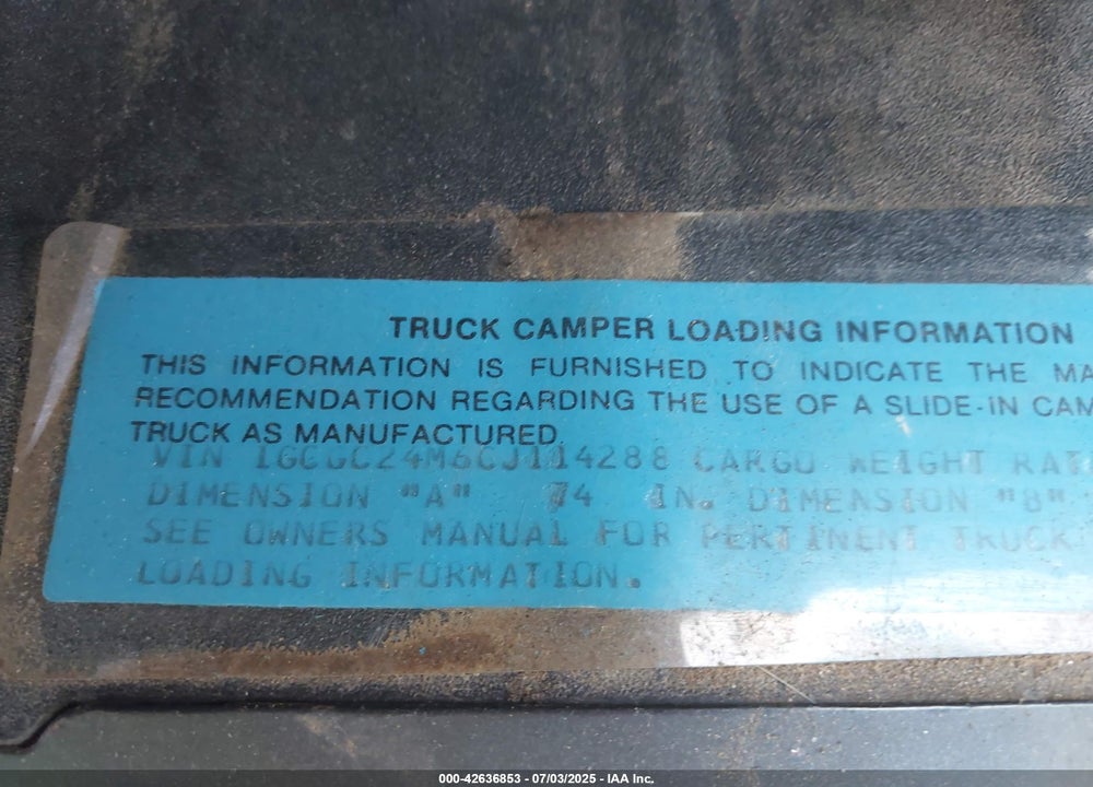 1982 CHEVROLET C20 VIN: 1GCGC24M6CJ114288