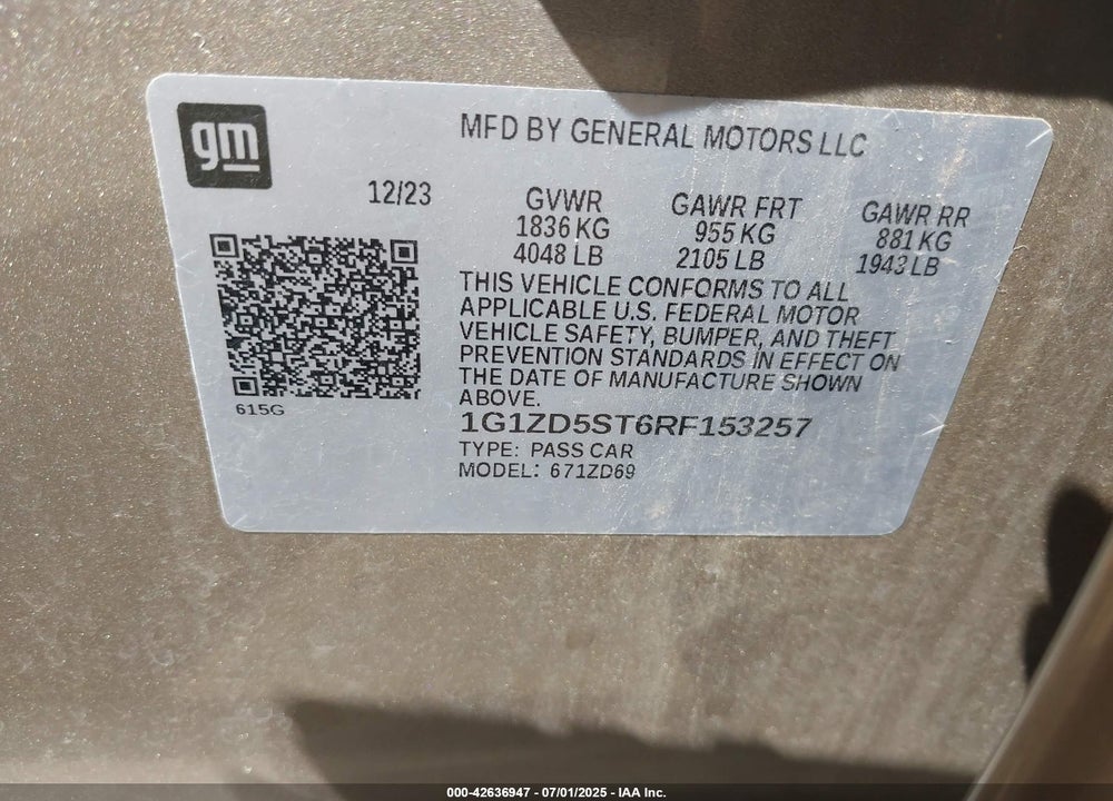 2024 CHEVROLET MALIBU FWD 1LT VIN: 1G1ZD5ST6RF153257