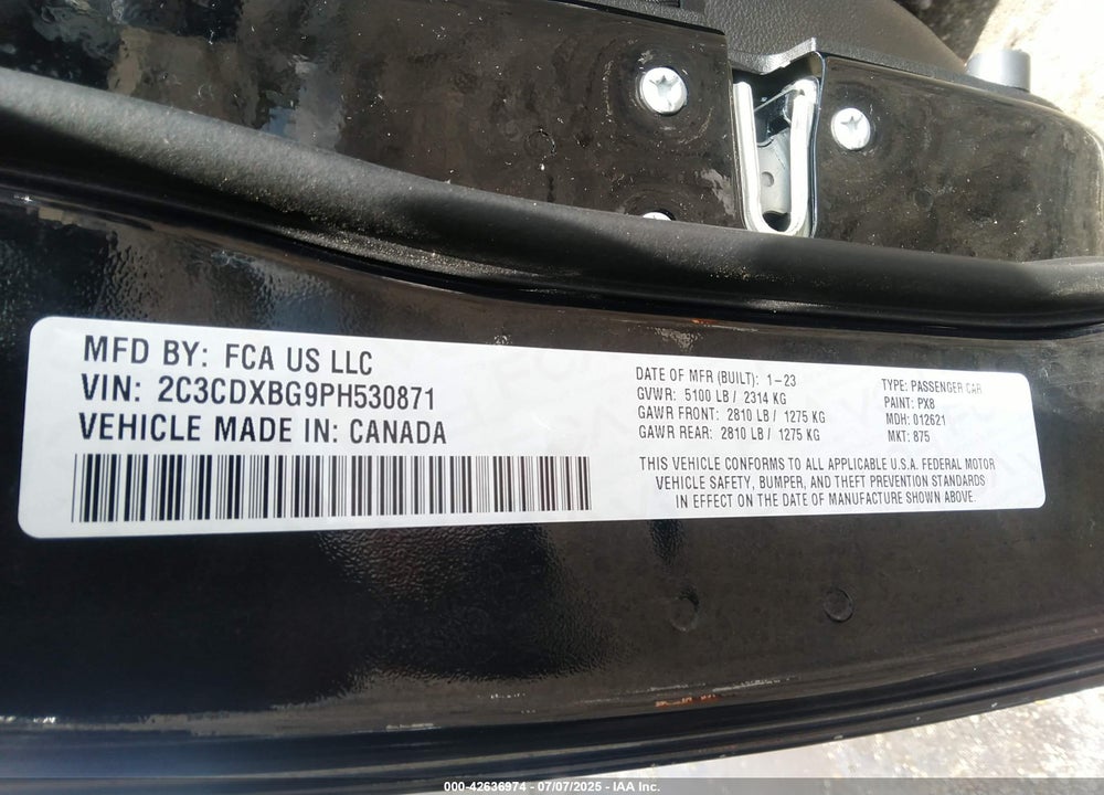 2023 DODGE CHARGER SXT VIN: 2C3CDXBG9PH530871