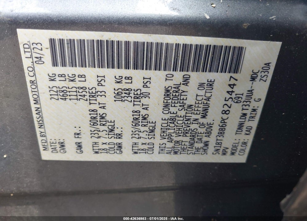 2023 NISSAN ROGUE VIN: 5N1BT3BB6PC825447