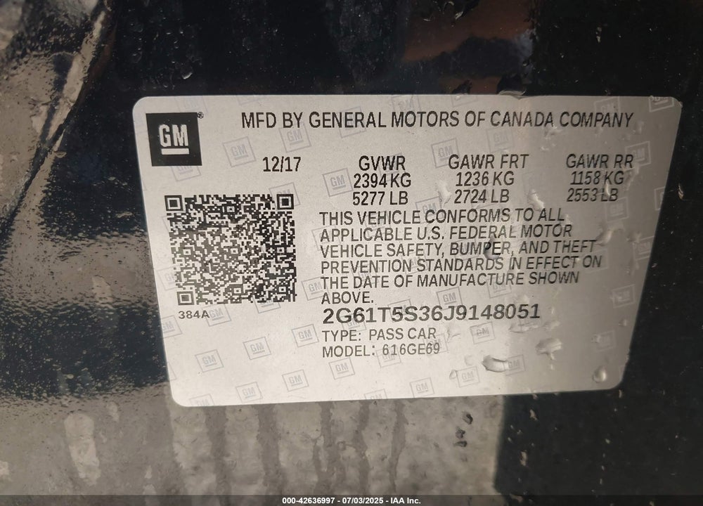 2018 CADILLAC XTS VIN: 2G61T5S36J9148051
