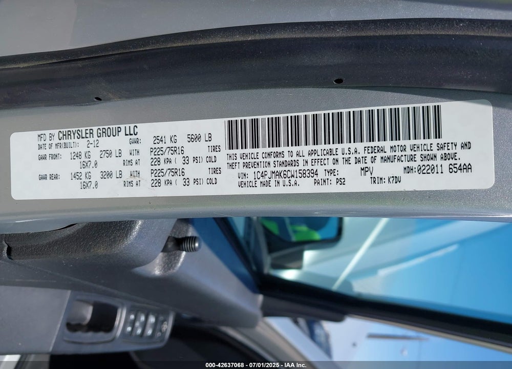 2012 JEEP LIBERTY VIN: 1C4PJMAK6CW158394