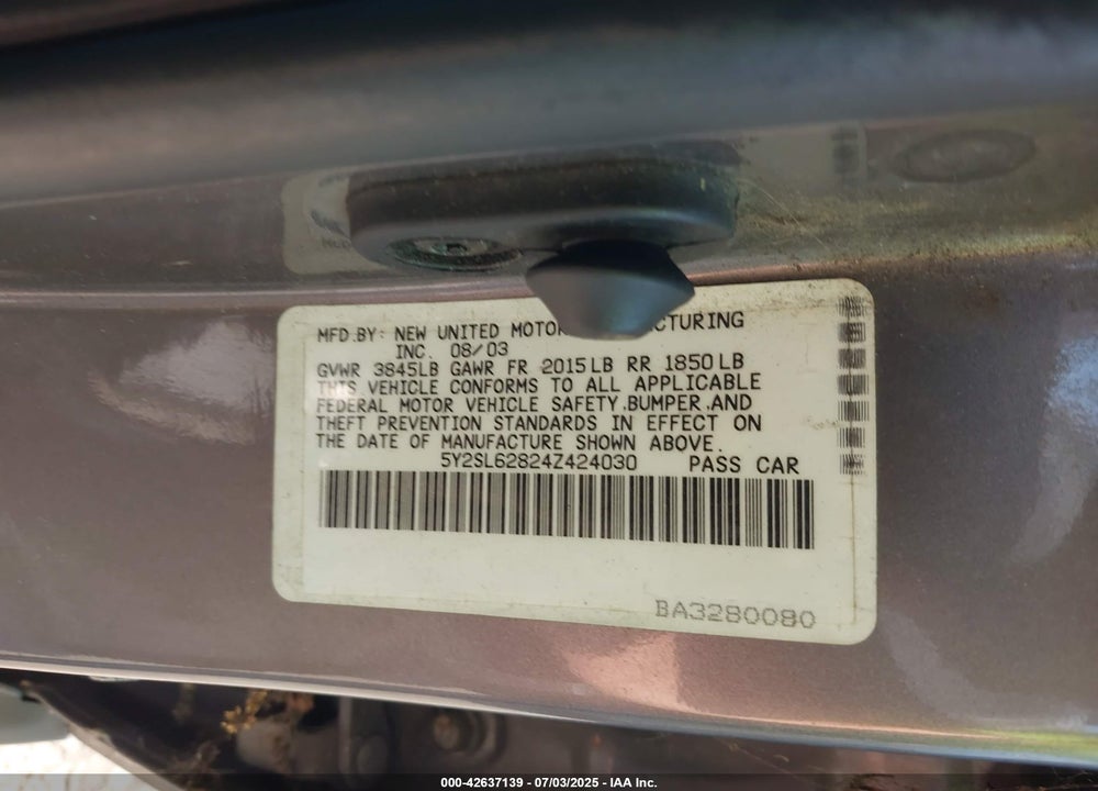 2004 PONTIAC VIBE VIN: 5Y2SL62824Z424030