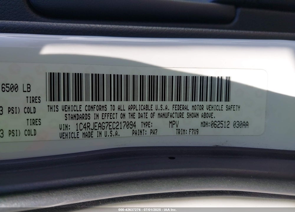 2014 JEEP GRAND CHEROKEE VIN: 1C4RJEAG7EC217094