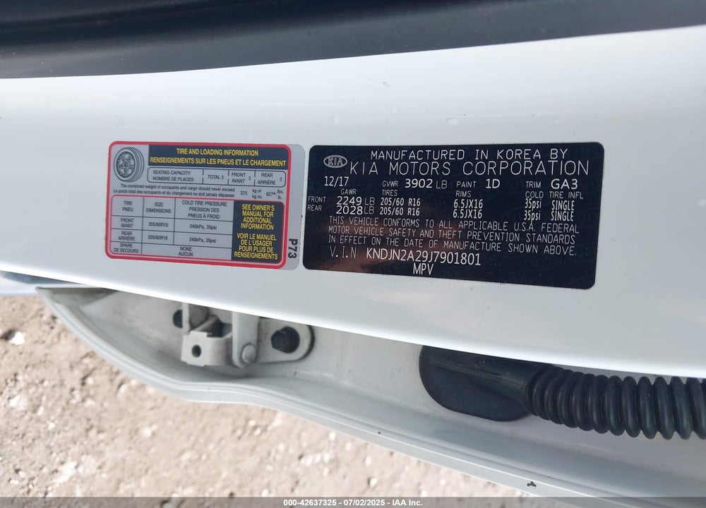 2018 KIA SOUL VIN: KNDJN2A29J7901801