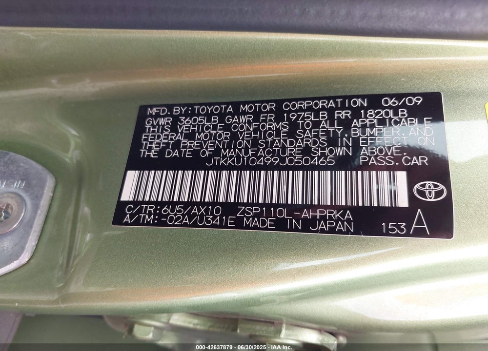 2009 SCION XD VIN: JTKKU10499J050465