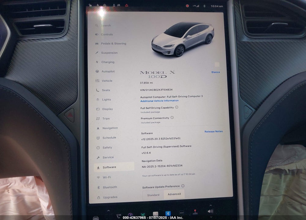 2018 TESLA MODEL X VIN: 5YJXCBE2XJF104834