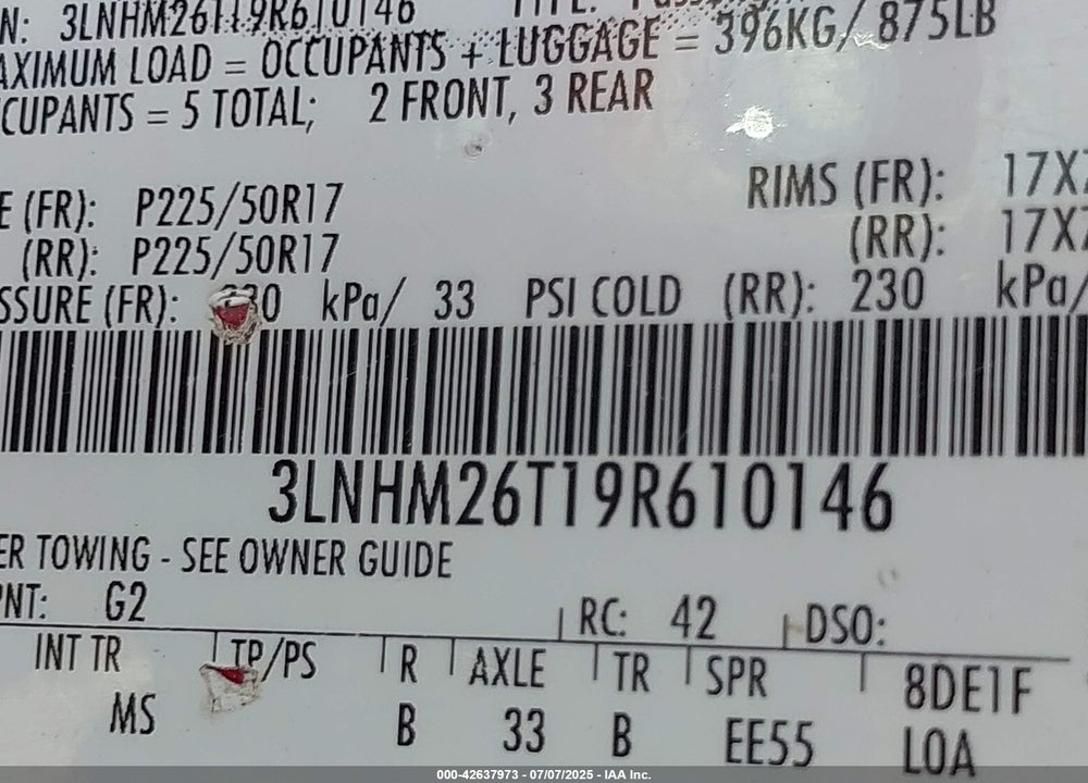 2009 LINCOLN MKZ VIN: 3LNHM26T19R610146