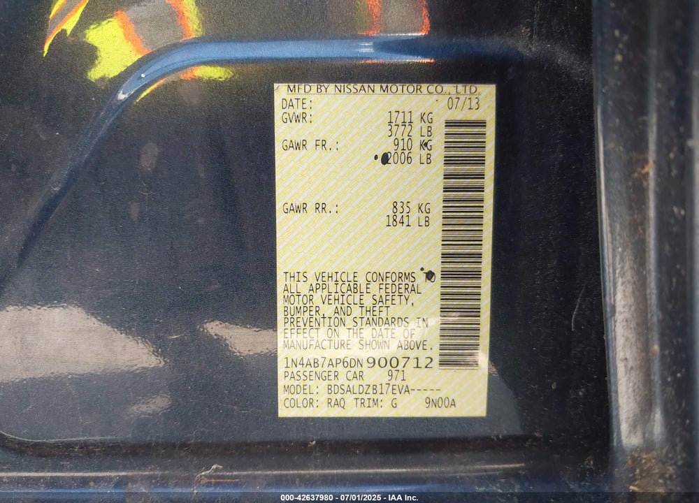 2013 NISSAN SENTRA VIN: 1N4AB7AP6DN900712