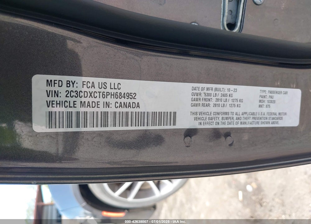 2023 DODGE CHARGER VIN: 2C3CDXCT6PH684952