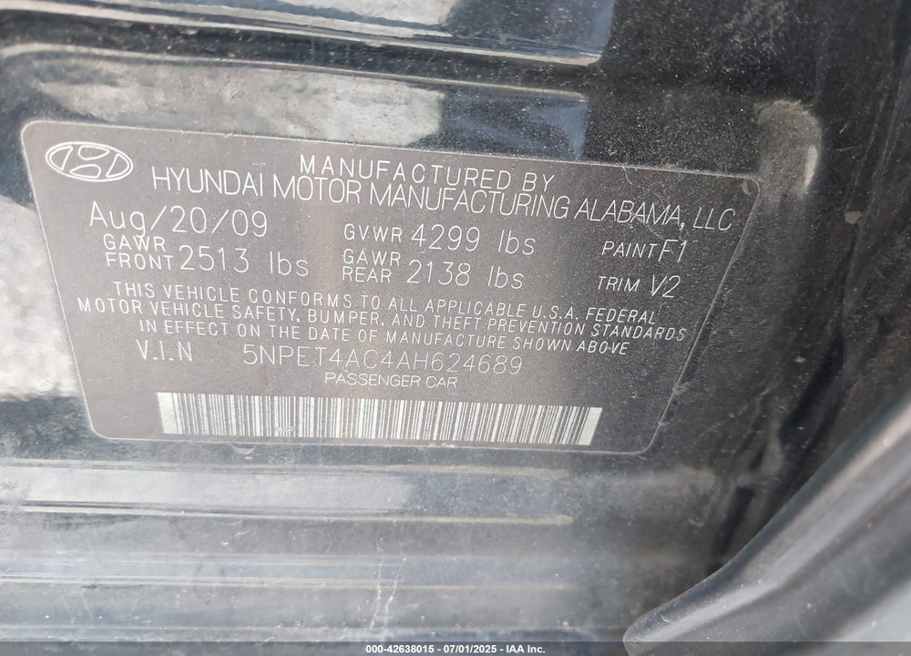 2010 HYUNDAI SONATA VIN: 5NPET4AC4AH624689